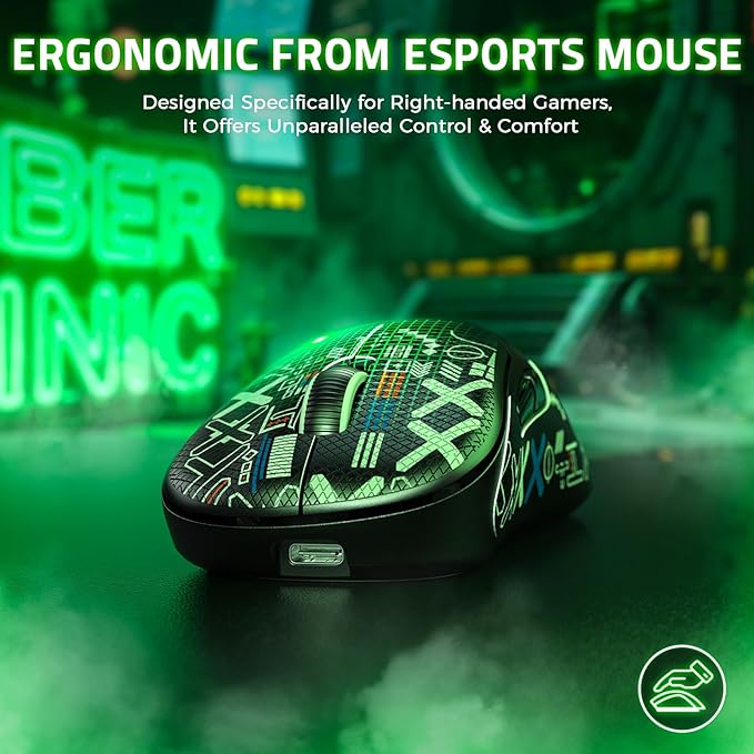 ZIYOU LANG×HXSJ T700 Wireless Gaming Mouse,Adjustable 10000 DPI 1K Optical Sensor,2.4G/BT/USB-C 6 Programmed Buttons,500mAh 56g Lightweight Ergonomic Computer Mice for PC/Laptop/Mac-Black&Griptape