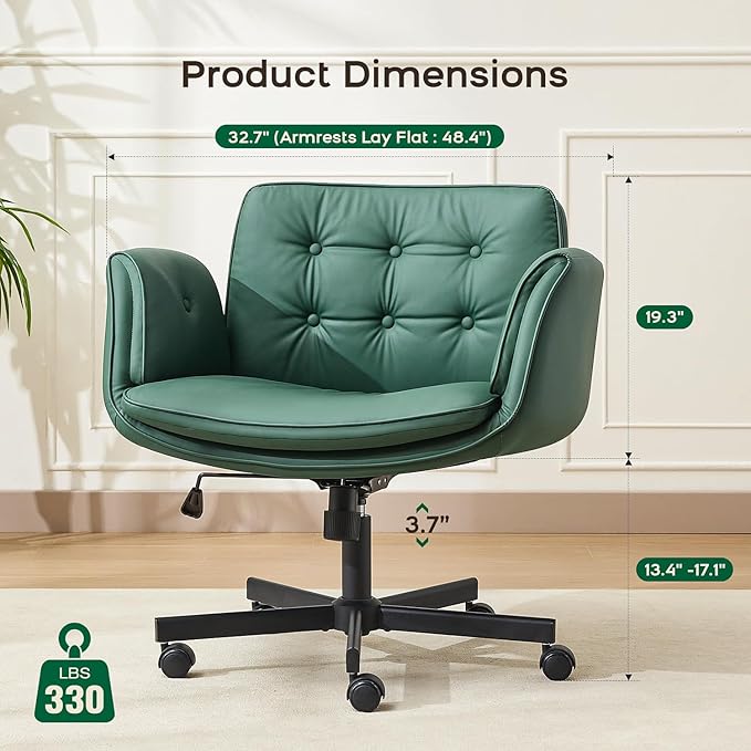 amseatec Criss Cross Chair with Armrests & Wheels, Adjustable Swivel Comfortable Lounge Vanity Chairs, Home Office Desk Chair, Medieval Style, (Christmas Green)