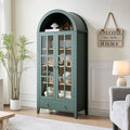 Tall Arched Cabinet, Modern Farmhouse Wooden Display Cabinet with Glass Doors, 70" 6 Tier Bookshelf w/Adjustable Shelves for Living Room, Office, Green