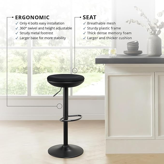 IWMH Standing Desk Stool, Ergonomic Adjustable High Wobble Stool, Round Seat 360° Swivel Standing Desk Office Chair Without Backrest for Bedroom, Kitchen, Living Room (Black)