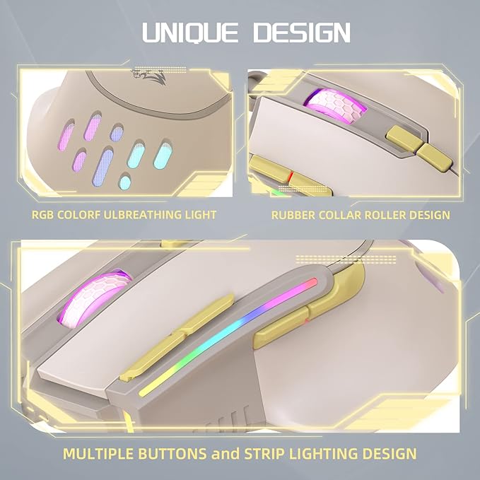 MAGIC-REFINER M2 Wired Gaming Mouse with 6 Types RGB Backlit High Precision Adjustable 12800DPI,PC Gaming Macro Programming Mouse Conform Right Hand Engineering USB Plug Play for Laptop Mac（Milkshake）