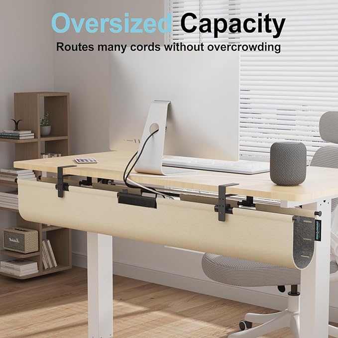 2-in-1 Under Desk Cable Management Tray & Privacy Panel, Dual-Sided Thick Felt Cord Organizer with 20 Cable Ties,Heavy Duty Steel Frame Support, No-Drill Clamp Mount,Large Capacity (Khaki/Gray, 45.2")