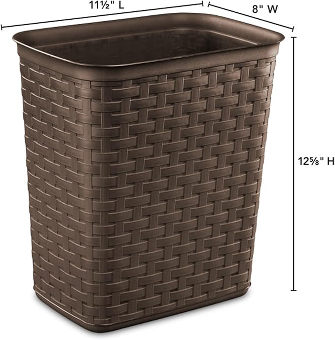 Sterilite 3.4 Gallon Weave Wastebasket, Small, Decorative Trash Can for the Bathroom, Bedroom, Dorm Room, or Office, Espresso Brown, 6-Pack