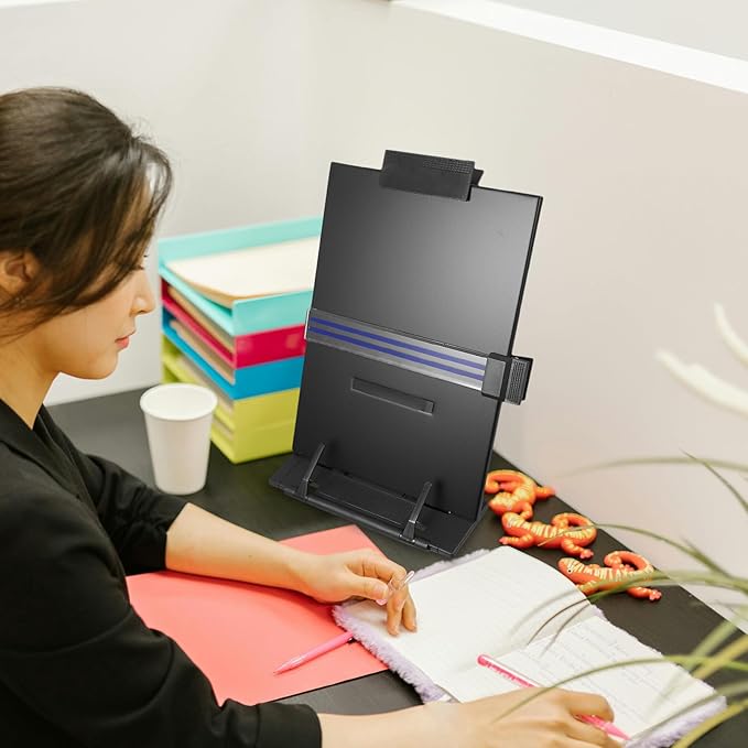 Adjustable Desktop Document Stand Paper Holder for Reading and Typing, Black Office Copy Holder Suitable for Desk Organization and Recipe Books