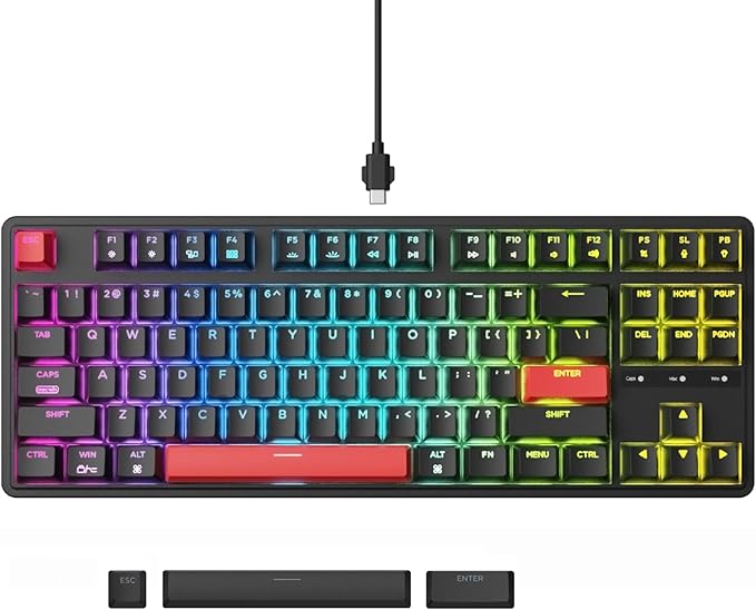 Keychron C3 Pro QMK/VIA Custom Mechanical Keyboard, 8000 Polling Rate Hot Swappable Programmable 87 Keys Compact TKL Layout Gasket Mount, RGB Backlight Wired Gaming Keyboard with Super Red Switches
