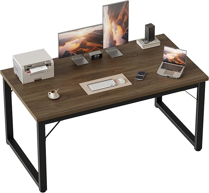 Mericonia 48 Inch Computer Desk, 1" Thick Heavy Duty Industrial Office Desk, Modern Simple Study Writing Table for Home Office Bedroom Workstation, Walnut