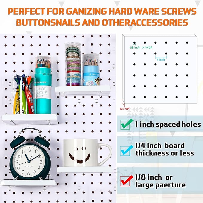 Beeveer 4 Pcs Pegboard Shelves Wall Organizer Brackets Pegboard Steel Tray Accessories Organizing Tools for Craft Garage Nursery Workbench Kitchen(5.91 x 4.72 x 0.63 Inches,White)