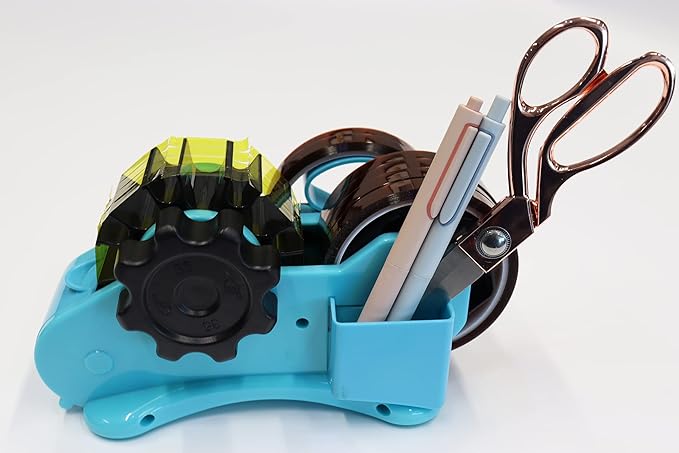 Blue Heat Tape Dispenser Sublimation - Multiple Roll Cut Heat Tape Dispenser Sublimation for Heat Transfer Tape, Semi-Automatic Tape Dispenser with Compartment Slots and 1" & 3" Double Reel Cores
