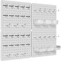Peg Board for Tools, 4 Pack Metal Pegboard Wall Organizer with Hooks,16"×12" White Pegboard Panels for Walls Home, Garage Tool Storage, Kitchen, Office Organization, Craft Room