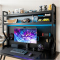 Desktop Hutch Bookshelf,Many Gifts,Metal Desktop Bookcase with pegboard, Desk Shelf Black, Countertop Storage Organizer Rack for Dorm or Office,Desktop Shelves(Black, 37.4" Lx9.9 Wx39 H)