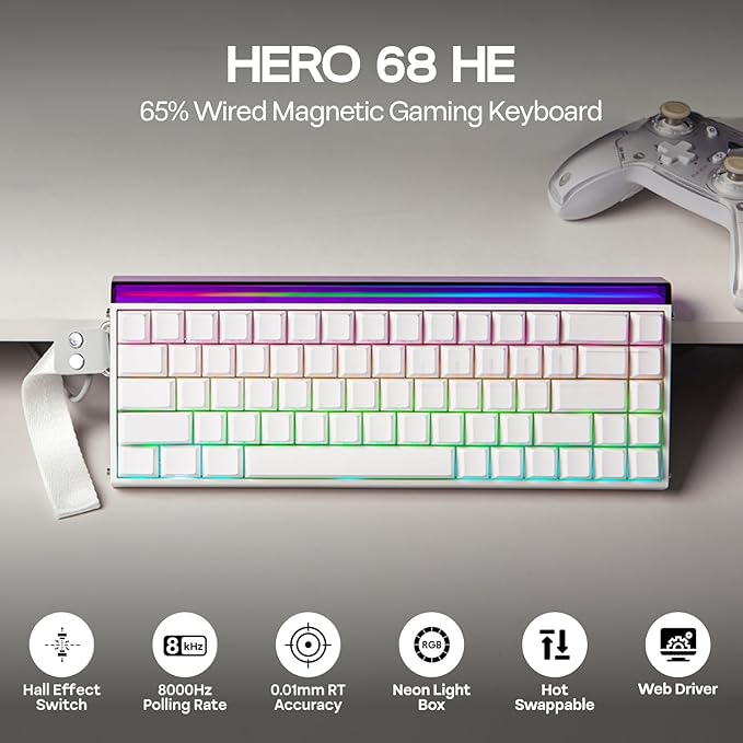 EPOMAKER Aula Hero 68 HE Wired Magnetic Gaming Keyboard, 0.01mm Adjustable Actuation, Rapid Hall Effect Switch, 8kHz Polling, 5-Layer Sound Dampening, RGB Box & Backlight (White)