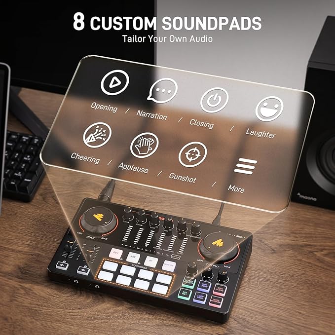 MAONO Podcast Equipment Bundle: Audio Interface and USB/XLR Dynamic Mic with Dual XLR Input, Quick to Mute, Noise Reduction, 8 Customize soundpads for Podcast Recording, Streaming, YouTube
