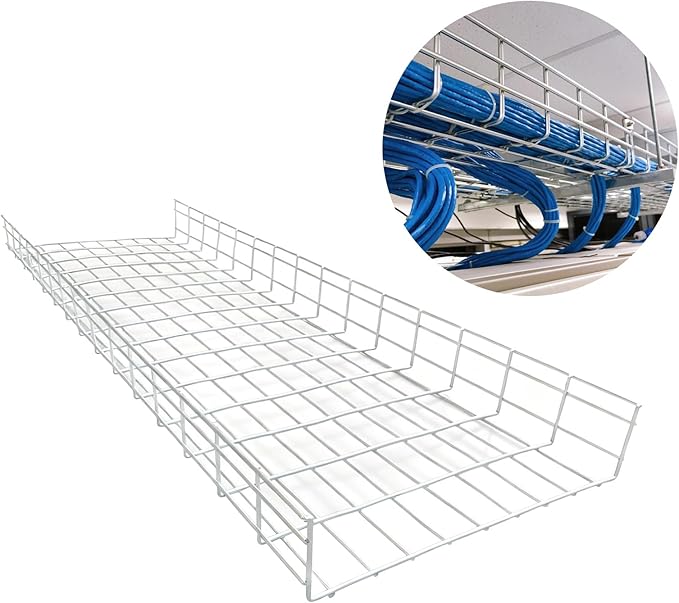 Wire Mesh Cable Tray, 60" x 18" x 4", | Zinc Plated Steel Cable Management Rack, Adjustable Cable Basket for Network, AV, Fiber Optic, Garage & Office Use(2Pcs)