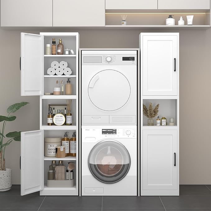 Metal Bathroom Storage Cabinet, 67" H Tall Narrow Bathroom Storage Cabinet, Slim Cabinet for Small Spaces, Bathroom, Pantry