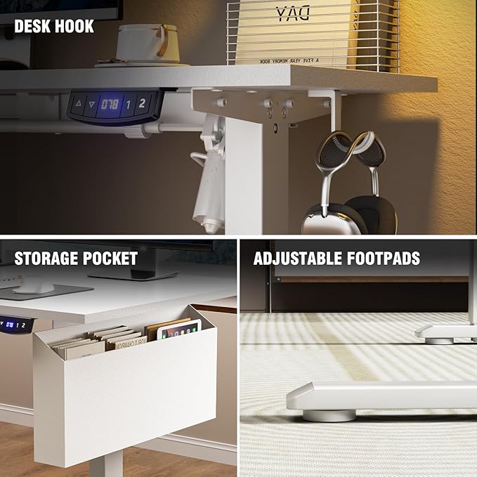 Korfile L Shaped Electric Standing Desk,63 Inch Adjustable Height Sit to Stand Corner Desk with Memory Presets, Reversible Computer Table for Home Office, Work and Study, White