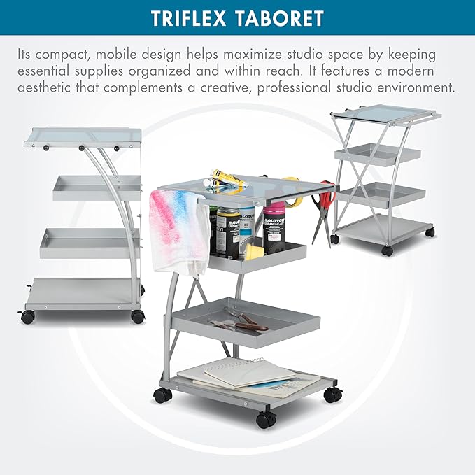 SD STUDIO DESIGNS Modern Triflex Mobile Storage Taboret for Arts and Crafts Silver 18.5" W x 16" D x 25.5" H