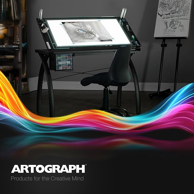 Artograph Futura Light Tracing Table for Artists with Storage and Adjustable, Dimmable Glass Work Top