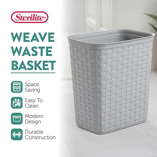 Sterilite 3.4 Gallon Weave Wastebasket, Small, Decorative Trash Can for the Bathroom, Bedroom, Dorm Room, or Office, Gray, 6-Pack