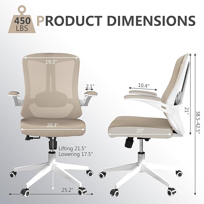 balmstar Office Chair Desk Chair, Ergonomic Mesh Computer Chair with 90-130° Recline & 360° Smooth-Rolling Casters, Adjustable Lumbar Support Task Chair for Home Office, Comfortable for Women, Teens