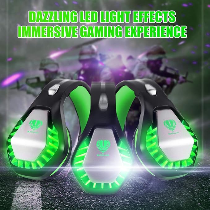 Gaming Headset for PS4, Xbox One, PC, PS5, Laptop, Mac, for Nintendo Switch, 3.5MM Noise Cancelling Over Ear Headphones with Mic, Bass Surround, Soft Memory Earmuffs Green