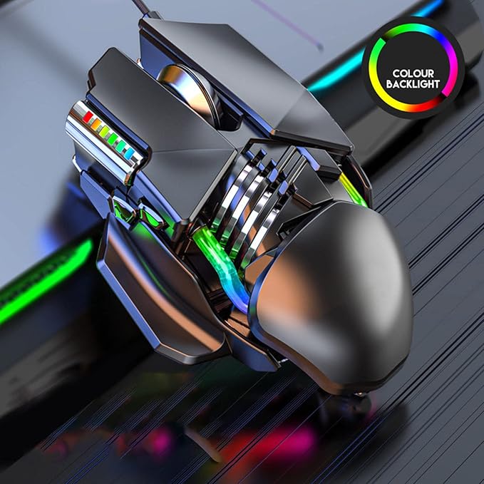 Gaming Mouse, 12800 DPI Mechanical Aesthetic Design Retractable Adjustment RGB Water Cooled Lighting Effect Wired Mouse Electroplated Rollers Metal Brushed Base PC Gaming Mice with Base DPI Cycle Key