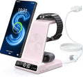Wireless Charger for Samsung Charging Station with Clock for Samsung Galaxy S25 Ultra/S24 Ultra/Z Flip 7/Z Fold 6/Galaxy Bud, 3 in 1 Charger Station Watch Charger for Galaxy Watch 8/7/6/5Pro(Pink)