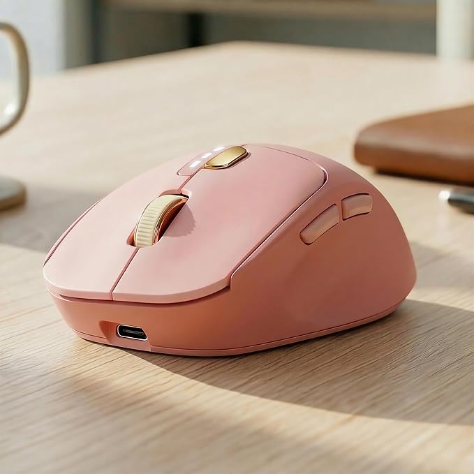 EWEADN Q5 Wireless Mouse, Bluetooth & 2.4G Quiet Computer Mouses with Battery Level Display, 1600 DPI, Ergonomic Office Mouse, 6 Button Portable Cute Computer Mouse for Laptop/PC/Mac - Rose Pink