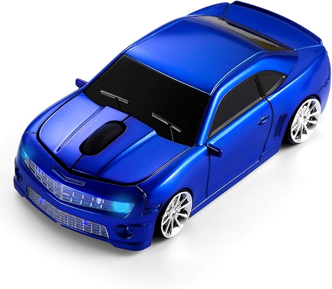 Wireless Car Mouse [Updated] with LED Headlights, 1600 DPI Sports Car Shaped Mouse for Mac, Computers, Blue