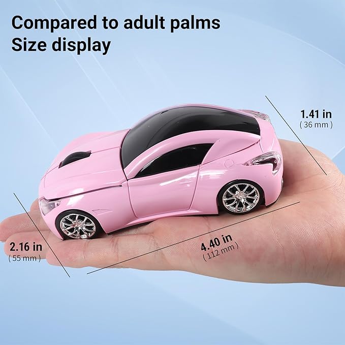 elec Space Wireless Mini Mouse with Case - Cute Sports Car Shape, Lightweight & Portable, 10m Range, Plug and Play (Pink)