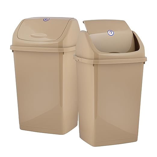 Superio Kitchen Trash Can 13 Gallon with Swing Lid, Plastic Garbage Can Outdoor and Indoor, Large 52 Qt Recycle Bin and Waste Basket for Home, Office, Garage, Patio, Restaraunt (Beige, 2 Pack)