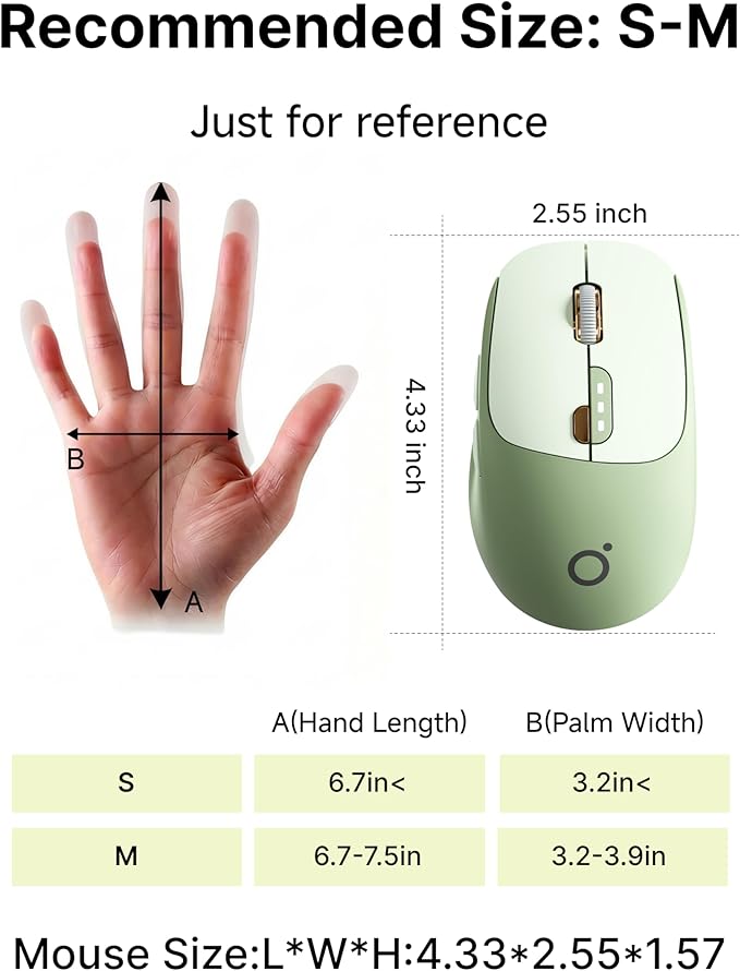 EWEADN Q5 Wireless Mouse, Bluetooth & 2.4G Quiet Computer Mouses with Battery Level Display, 1600 DPI, Ergonomic Office Mouse, 6 Button Portable Cute Computer Mouse for Laptop/PC/Mac - Green