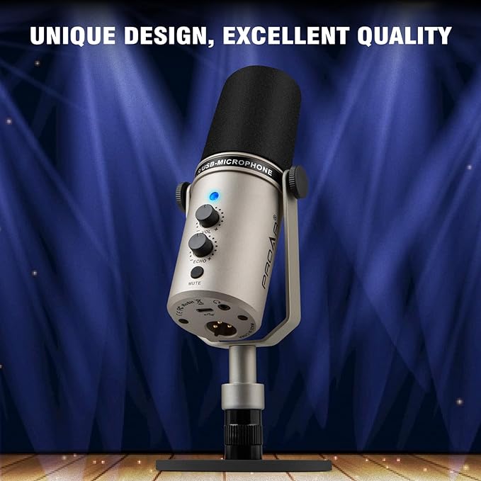 USB/XLR Podcasting Dynamic Microphone,Professional USB Gaming Microphone for PC Computer with Noise Cancelling,Metal XLR Streaming Mic Kit for Vocal,Instruments Recording,Voice Over,YouTube
