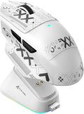 ATTACK SHARK V6 Wireless Gaming Mouse with RGB Charging Dock, 25K DPI PAW3311 Sensor, 1K Polling Tri-Mode Ergonomic PC Mice, 5 Programmable Bottons, Cloud-Based AI Driver for Win/Mac,White&Tape