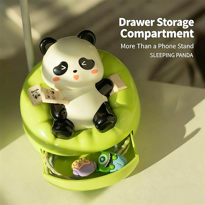 Cute Panda Night Light with Phone Stand & Storage, Rechargeable Bedside Lamp, 3-Level Touch Control Adjustable, LED Desk Lamp with USB for Bedroom Study Room, Boys Girls Gift (Pink)
