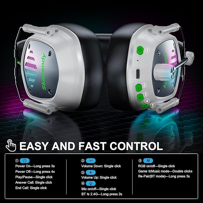 Wireless Gaming Headset for PC, PS5, PS4, Switch, Mac, Mobile Phone, USB&Type-C 2.4GHz Gaming Headphones with ENC Noise Cancelling Mic, 50mm Drivers, 3D Surround Sound, Cool RGB Light, 50H GameTime