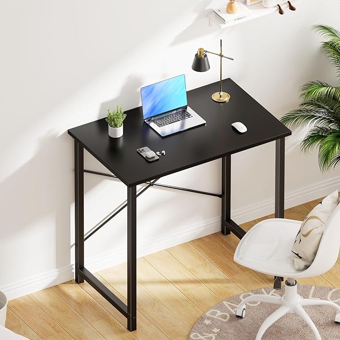 OLIXIS Small Computer Desk for Home Office, 32 Inch Writing Desk for Small Spaces, Study Table with X-Shaped Reinforcement, Sturdy Bedroom Table with Scratch-Resistant Tabletop & Metal Frame, Black