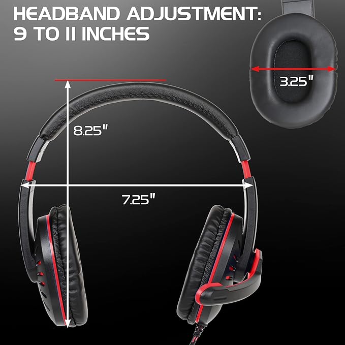 ENHANCE GX-H5 Gaming Headset with Microphone - Universal Gaming Headset for PS4, PS5, Xbox, PC, Switch with Adjustable Headband, Volume Controller, USB Sound-Isolating Earcups, Splitter Cable (Red)