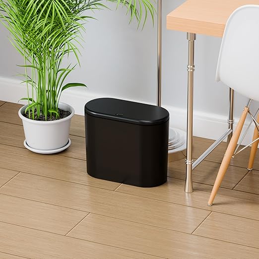 3.17 Gallon Thin Small Black Bathroom Trash Can with Lid,12L Small Pet/Dog Proof Slim Trashcan and Skinny Covered Trash Can,Plastic Covered Wastebasket,Garbage Can for Kitchen,Office,RV,Bedroom,2 Pack