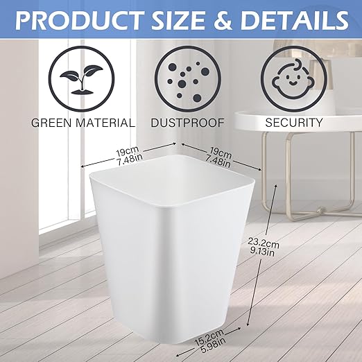 Amyhill 10 Pcs Small Trash Can 2 Gallon Plastic Garbage Can Small Waste Basket for Bathroom Office Kitchen Living Room Bedroom Home Under Desk(White)