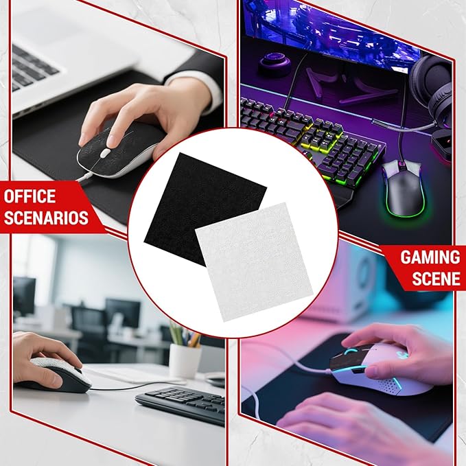 BOROLA DIY Adhesive Universal Mouse Anti-Slip Snowflake Grip Tape, Cut Sweat-Absorbing Ultra-Thin 0.3mm Non-Slip Gaming Mice Skins Stickers for Any Brand(2PCS Black+White, 12x11.5cm/4.7x4.5in)