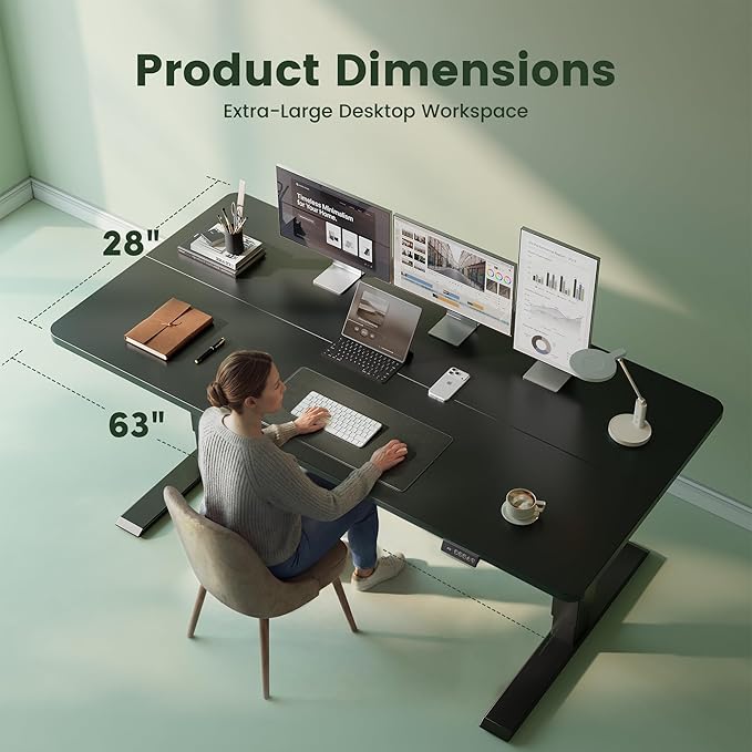 CubiCubi Electric Standing Desk Height Adjustable, 63.0 x 27.6 Inches Home Office Computer Desk, Sit to Stand Up with Memory Presets, Black