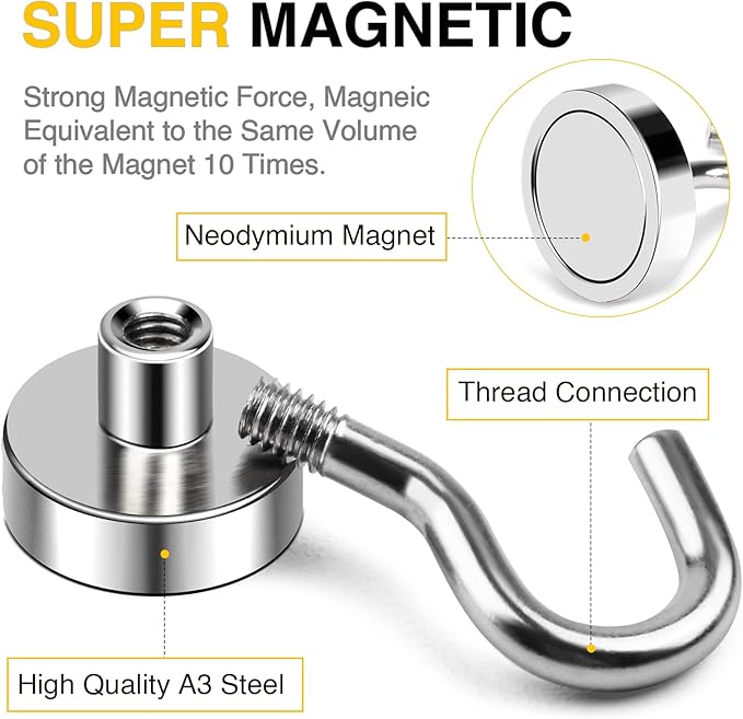 DIYMAG Magnetic Hooks for Cruise Cabins, 10 Pack 30lbs 2026 Ship Essentials N52 Magnet Hook Heavy Duty Strong Magnets Fridge for Hanging Cubicle Accessories Classroom Beach Kitchen Grills Silver