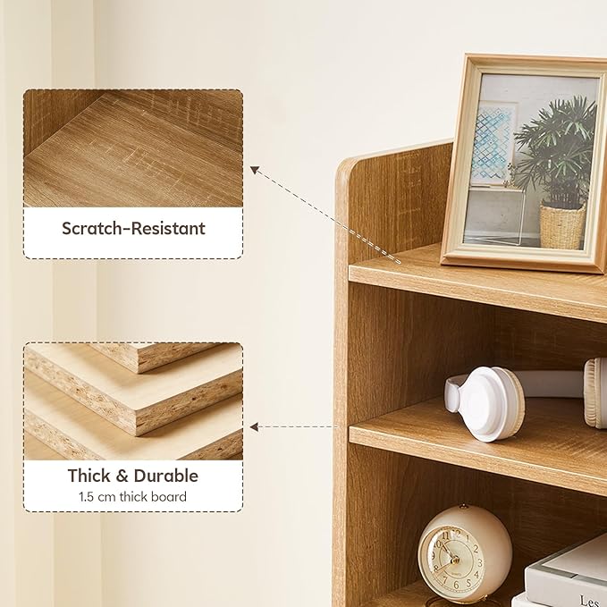 OFCASA Desktop Bookshelf, Countertop Storage Hutch with 7 Shelves for Computer Desk, 35.4'' 3-Tier Display Rack, Multipurpose Wooden Desk Hutch Storage Organizer for Home Office Dorm, Natural