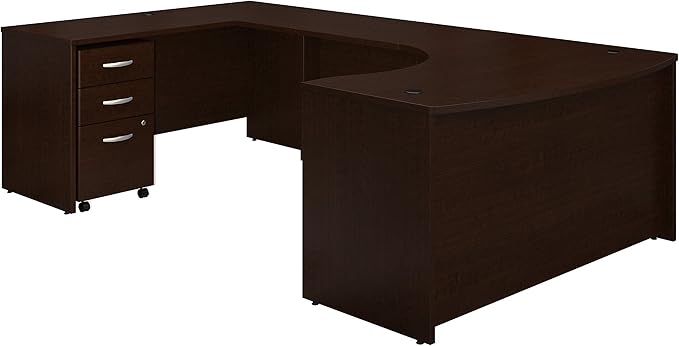 Bush Business Furniture Series C 60W Left Handed Bow Front U Shaped Desk with Mobile File Cabinet in Mocha Cherry