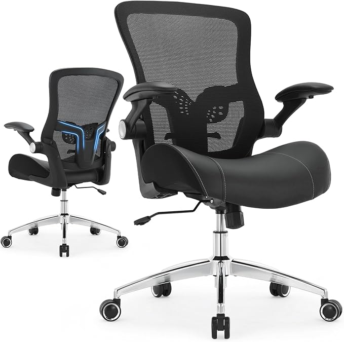 Big and Tall Office Chair 400lbs, Ergonomic Desk Chair with Wide 3D Modeling Foam Seat Cushion Heavy Duty Computer Chair with Adjustable Lumbar Support & Arms, Mesh Executive Chair for Home Office