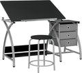 SD Studio Designs 2 Piece Comet Center Plus, Craft Table and Matching Stool Set with Storage and Adjustable Top, Silver/Black