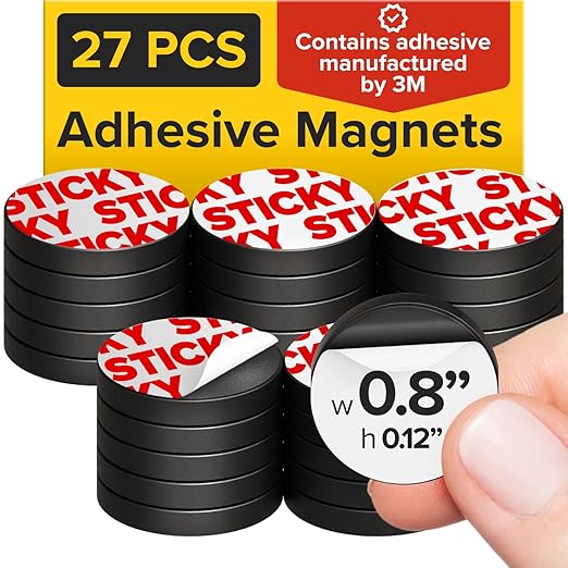 Peel-&-Stick Flexible Adhesive Magnets - 27 pcs (0.8"x0.12") Magnetic Dots for Office Supplies, Whiteboard, Crafts, Fridge, & School Projects