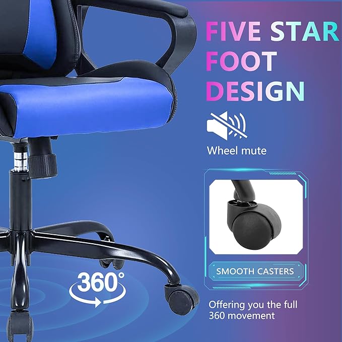 PayLessHere Ergonomic Racing Desk Chair Gaming Chair Computer Chair with Armrests 360° Swivel & Caster Pu Desk Task Chair Executive Headrest Lumbar Support for Back Pain Women Men and Adults, Blue