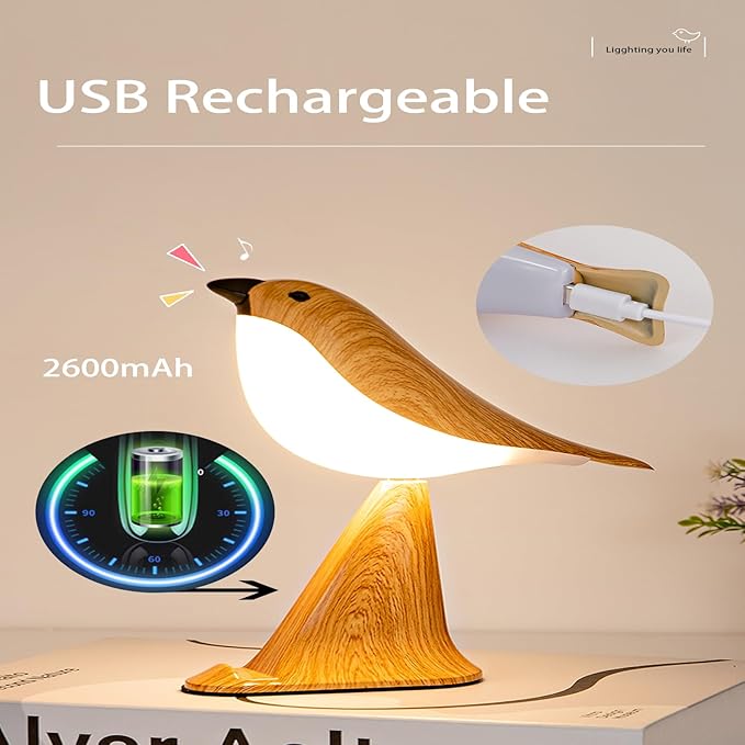 Small Bird Desk Lamp, Rechargeable Cordless Table Lamp with 3 Color Temperatures, Remote Control & Touch Sensor, Multi-Function Battery Operated Bird Night Light for Bedroom, Kids, 1 Pack