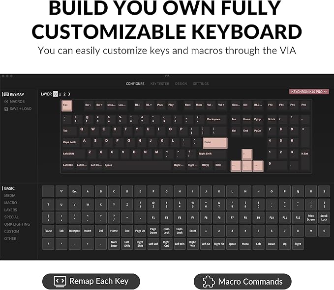 Keychron K10 Pro Wireless Custom Mechanical Keyboard, Full-Size QMK/VIA Programmable Bluetooth/Wired White Backlight with Hot-swappable Keychron K Pro Red Switch Compatible with Mac Windows Linux